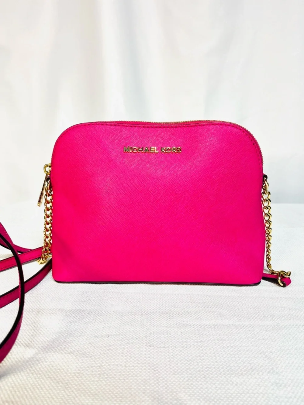 Michael Kors Fuchsia Pink Saffiano Leather Crossbody with Chain & Leather Strap - Picture 3 of 11